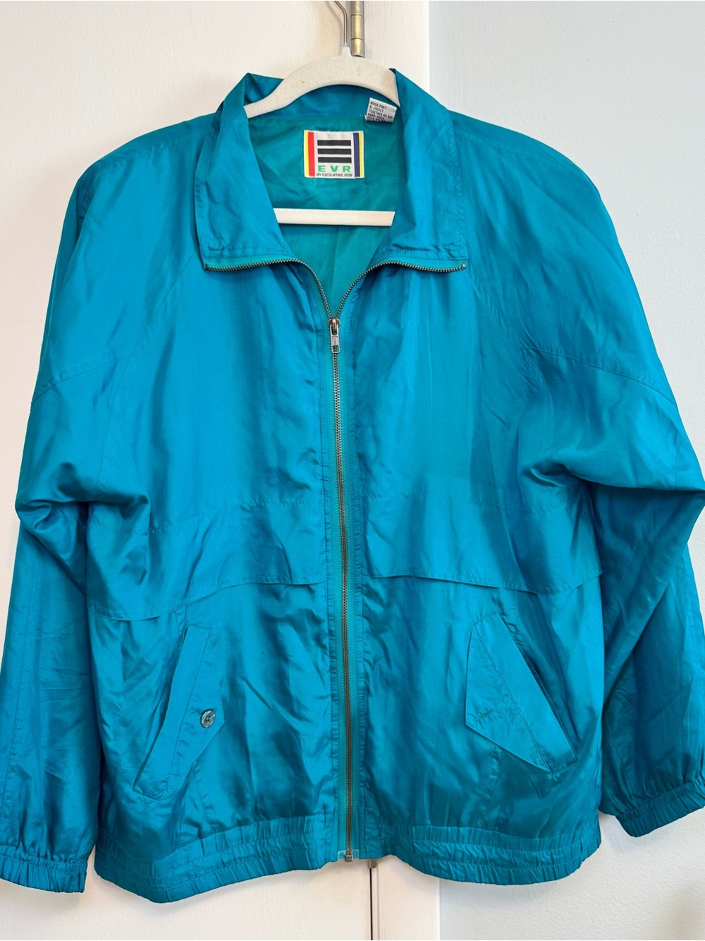Vintage EVR 100% Silk Teal Lightweight Zip-Front Women’s Jacket